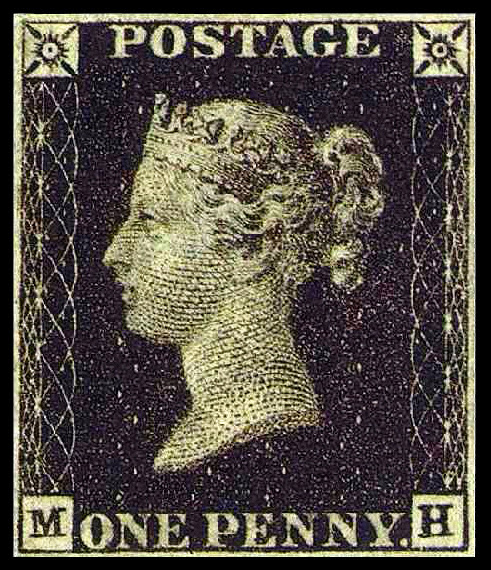 El primer sello de correos de la historia (Foto Wikipedia)