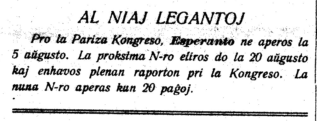 <em>Esperanto</em>, XIa jaro, n-ro 172 (13) (1914-7-20), p. 197