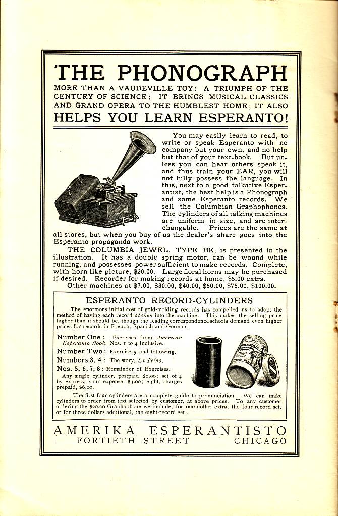 «El fonógrafo te ayuda a aprender esperanto»